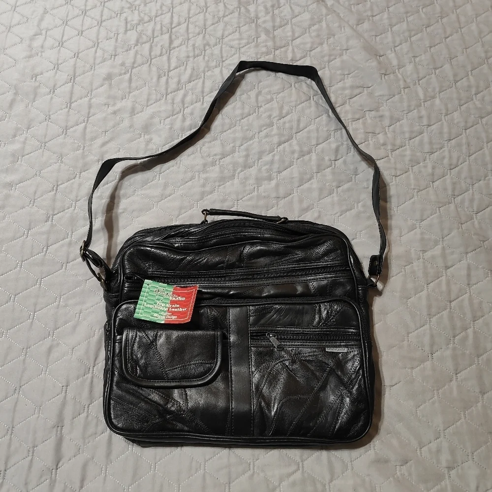 Maxam Black Genuine Leather Briefcase Bag With Strap